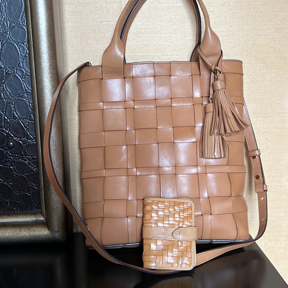 MK Vivian Woven Tote with a Cole Haan card horlder